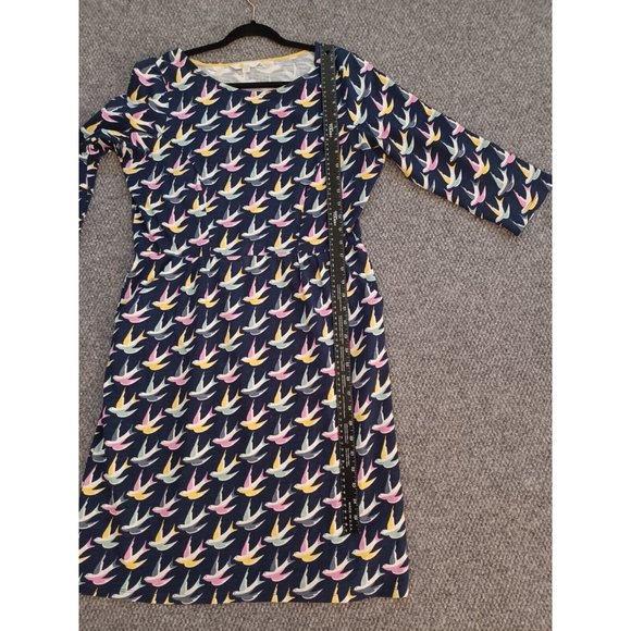 Boden Dress Womens Sz 12 R Blue Bird Print Doves 3/4 Sleeve Pockets Knit Casual - Picture 7 of 12